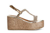 SANDALO DOPPIA FASCIA CON MOTIVO IN STRASS ZEPPA FASCIA RAFIA