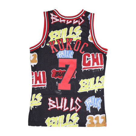 MITCHELL &amp; NESS Canotta Basket Uomo Nba Slap Sticker Swingman Jersey Hardwood Classics No 7 Toni Kukoc 1997-98 Chibul Black da uomo