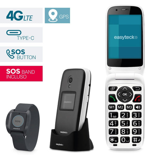 CELLULARE SENIOR EASYTECK S400 2,8/1.4 FOLD 4G GPS+ SOS BAND BLACK