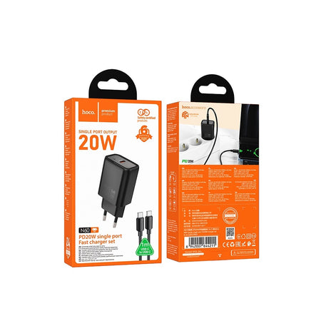 CARICABATTERIE DA RETE HOCO 20W USB-C + CAVO USB-C A USB-C N60 NERO