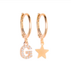 VERSARI - Orecchino con ciondolo iniziale E pavé e orecchino con stellina galvanica oro giallo