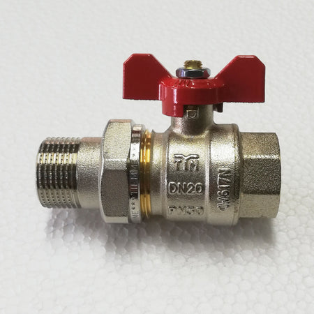 Tiemme 1/2" valvola sfera saracinesca MF con bocchettone leva corta a farfalla rossa