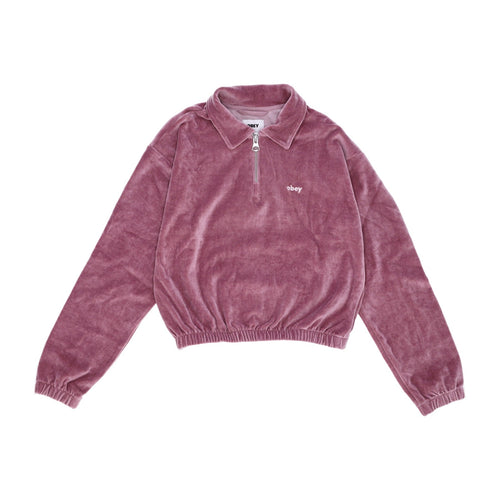 OBEY Felpa Leggera Collo Alto Donna Enzo Quarter Zip Polo Specialty Fleece Lilac Chalk da donna