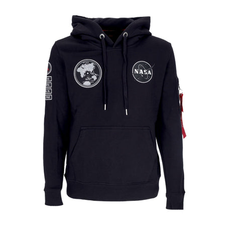 ALPHA INDUSTRIES Felpa Leggera Cappuccio Uomo Nasa Voyager Hoodie Black da uomo