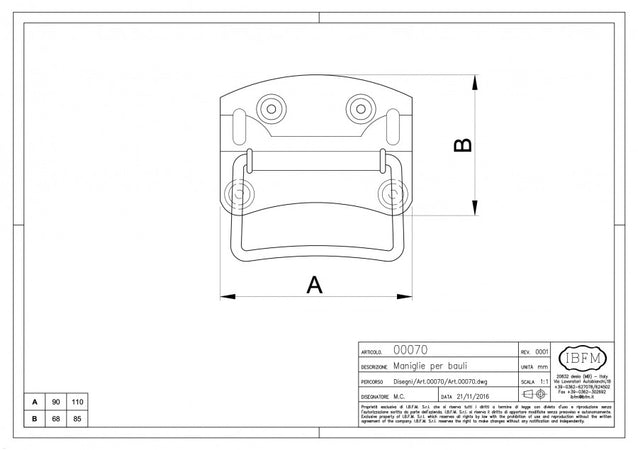 Maniglia in acciaio zincato per baule