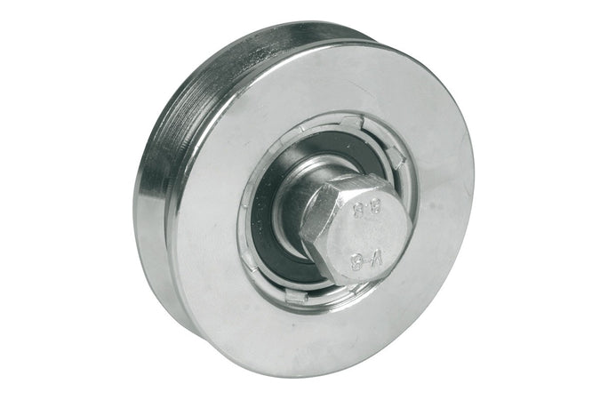 Ruota da 40mm in acciaio zincato per cancelli con 1 cuscinetto a sfera e gola a V