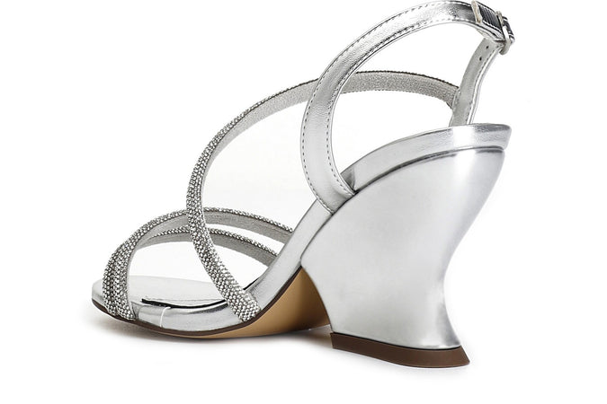 SANDALO ASIMMETRICO CON STRASS EFFETTO LAMINATO