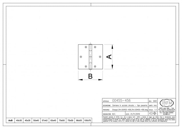 Cerniera in acciaio zincato H 63 x L 45 mm - tipo pesante