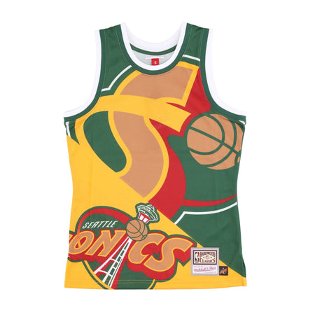MITCHELL &amp; NESS Canotta Tipo Basket Uomo Nba Big Face Fashion Tank 5.0 Hardwood Classics Seasup Green da uomo