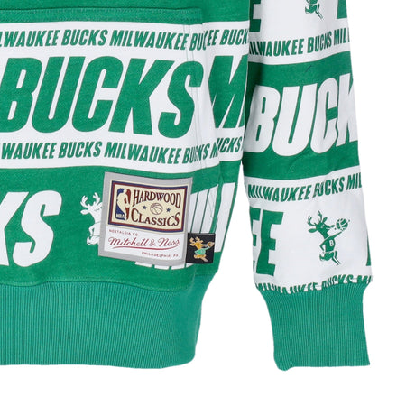 MITCHELL &amp; NESS Felpa Cappuccio Uomo Nba Teamwrap Hoodie Hardwood Classics Milbuc Green da uomo