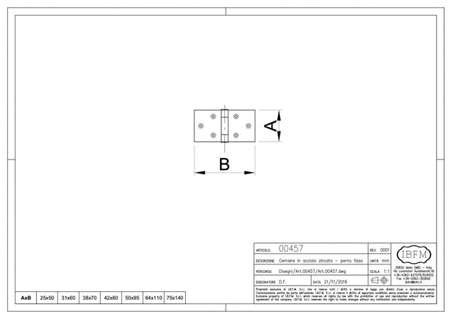 Cerniera in acciaio zincato H 75 x L 140 mm - tipo pesante