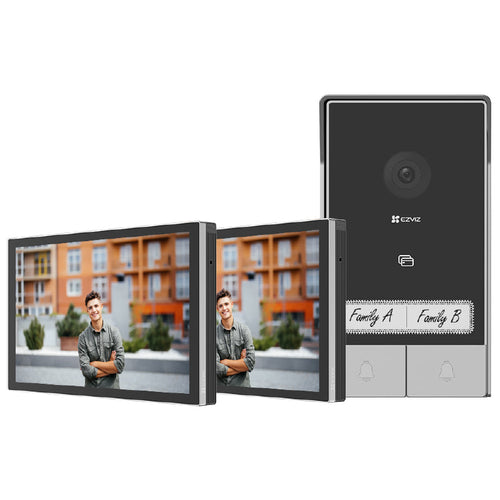 EZVIZ HP7 2-FAMILY KIT - VIDEOCITOFONO BIFAMILIARE - 2 SCHERMI TOUCH 7 2K - CONTROLLO REMOTO - RILEVAMENTO MOVIMENTO - AUDIO BIDIREZIONALE - SBLOCCO RFID