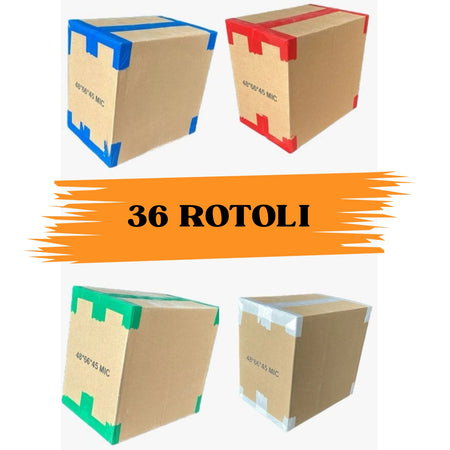 36 ROTOLI NASTRO ADESIVO DA IMBALLAGGIO 48mmX66M COLORE ROSSO- VERDE- BLU- BIANC