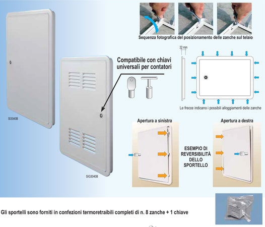 Sportello portello porta per gas in ABS bianco L 335 x H 435 x P 22mm per ispezione