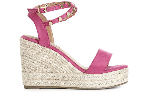 SANDALI IN TESSUTO CON BORCHIE SU ZEPPACORDA