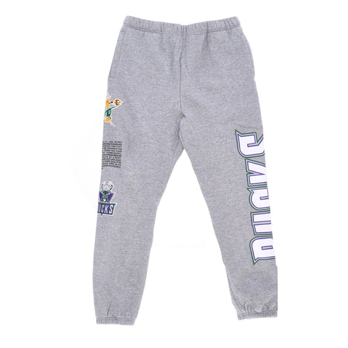 MITCHELL & NESS Pantalone Tuta Felpato Uomo Nba Team Origins Fleece Pant Hardwood Classics Milbuc Grey Heather da uomo
