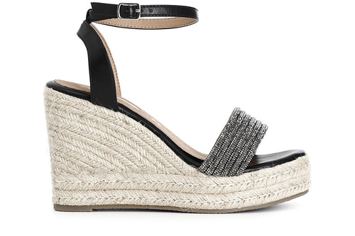 SANDALI CON MIGNONS STRASS SU ZEPPA CORDA