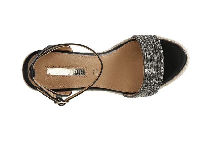 SANDALI CON MIGNONS STRASS SU ZEPPA CORDA
