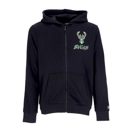 NEW ERA Felpa Cappuccio Zip Uomo Nba Script Full Zip Milbuc Black da uomo