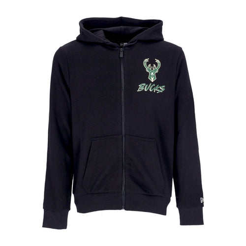NEW ERA Felpa Cappuccio Zip Uomo Nba Script Full Zip Milbuc Black da uomo