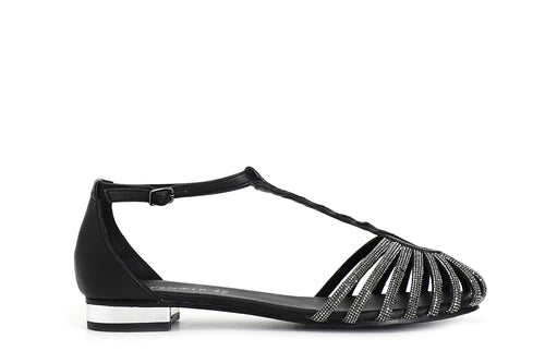 SANDALO IN PELLE CON MIGNON STRASS