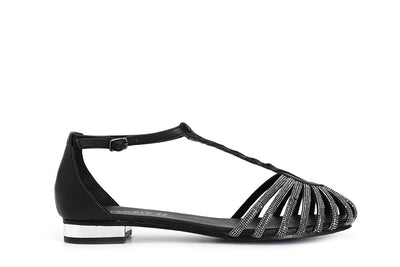 SANDALO IN PELLE CON MIGNON STRASS