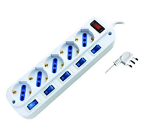 MULTIPRESA 5 POSTI CON SCHUKO CON INTERRUTTORE GENERALE + 5 SINGOLI