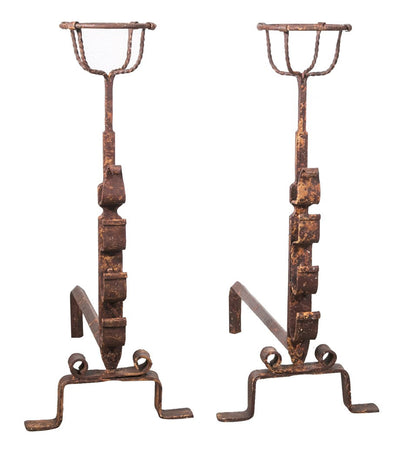 Biscottini Biscottini Coppia Alari Ferro Battuto Forgiato a Mano Camino 64x29x69