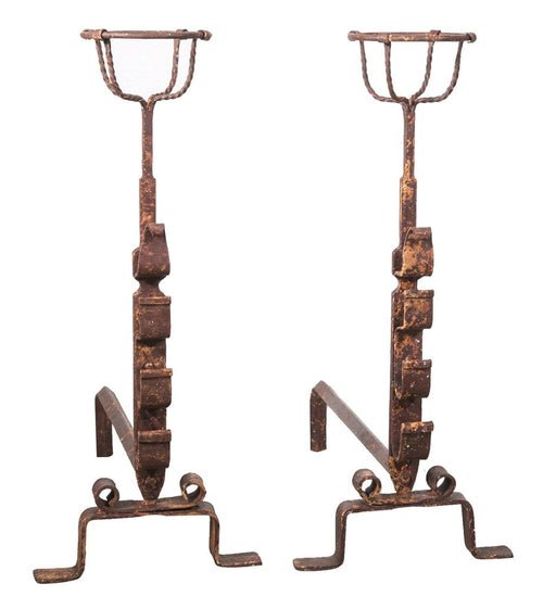 Biscottini Biscottini Coppia Alari Ferro Battuto Forgiato a Mano Camino 64x29x69