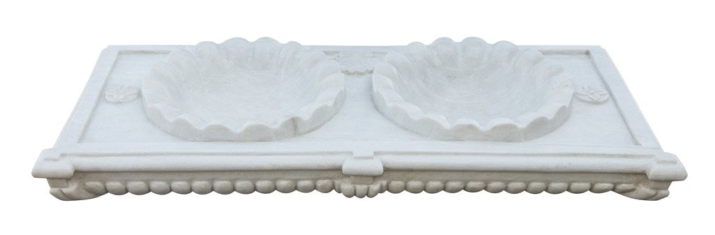 Biscottini Lavabo a due buche merlettate in marmo bianco L130xPR56xH15 cm Vasca realizzata