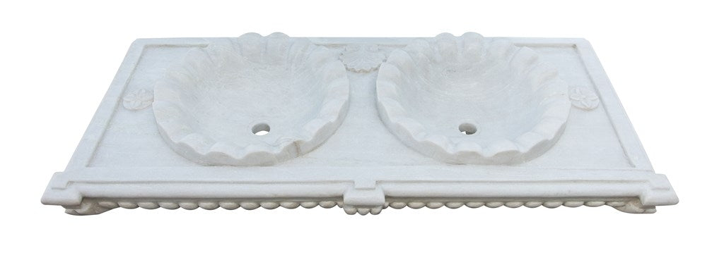 Biscottini Lavabo a due buche merlettate in marmo bianco L130xPR56xH15 cm Vasca realizzata