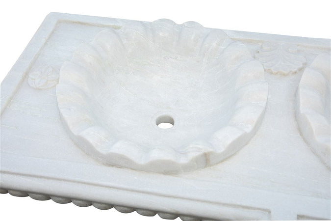 Biscottini Biscottini Lavabo Vasca Artigianale Marmo Bianco 2 Buchi 130x56x15 Interno
