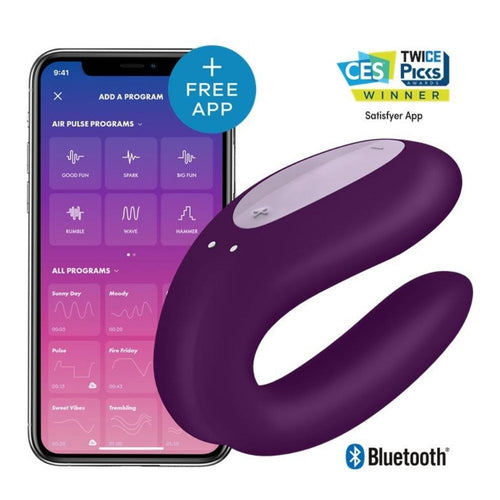 Vibratore di coppia Double Joy Partner Viola con APP di Satisfyer