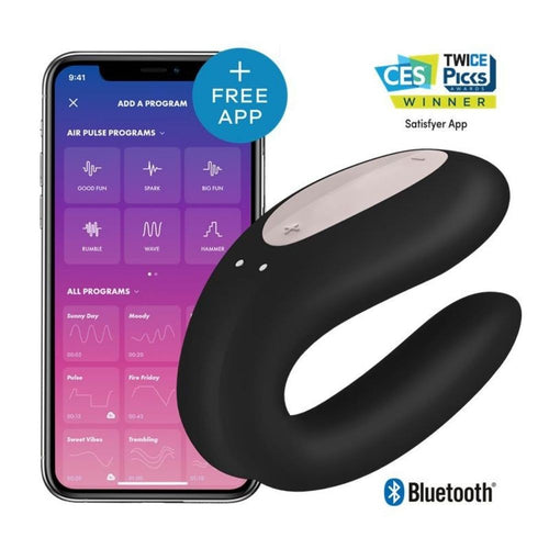 Vibratore di coppia Double Joy Partner Nero con APP di Satisfyer