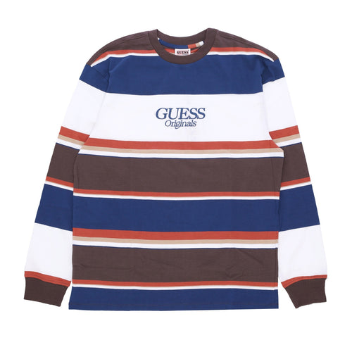 GUESS ORIGINALS Maglietta Manica Lunga Uomo Go Denton Stripe L/s Tee White/multi da uomo