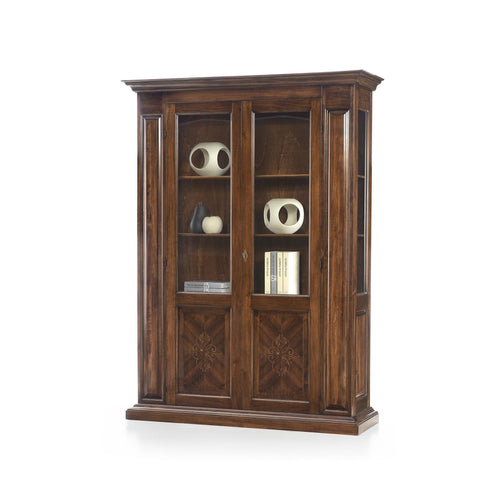 MOBILI 2G - VETRINA 2 PORTE IN LEGNO MASSELLO ARTE POVERA TINTA BASSANO L.156 x P.50 H.215 (6124)