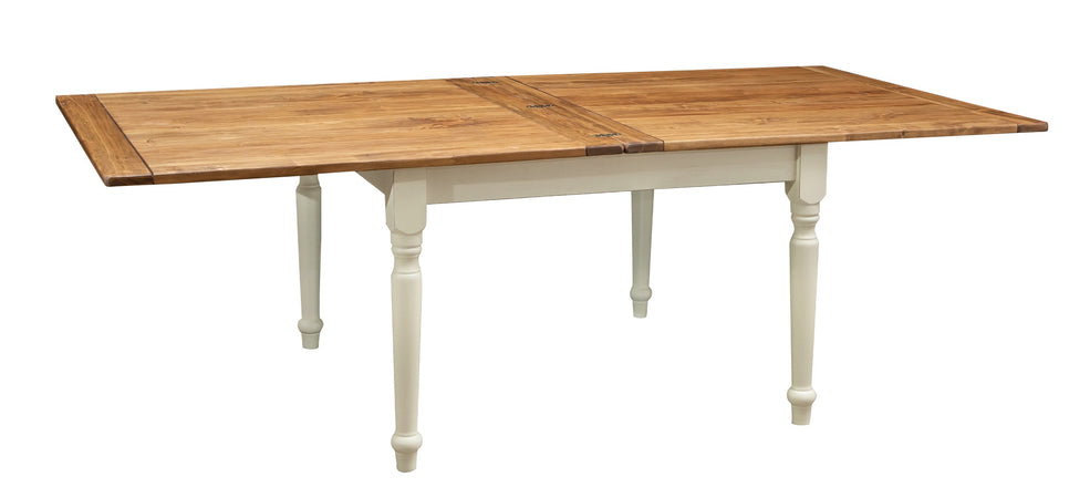 Biscottini Tavolo allungabile a libro Country legno massello di tiglio struttura bianca anticata piano naturale. Made Italy