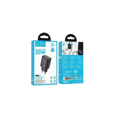 CARICABATTERIE DA RETE HOCO FAST CHARGE 20W USB-C + USB-A N61 BLACK