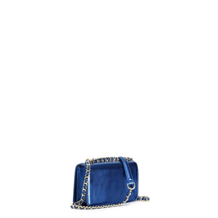 MINIBAG CON PATTINA CON MATERIALE EFFETTO METALLIZZATO E TRACOLLA CATENA