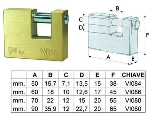 VIRO LUCCHETTO RETTANGOLARE IN OTTONE FAI BY VIRO mm.50 FER 185783