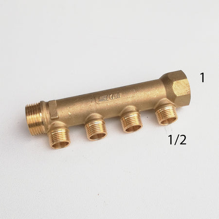 Collettore lineare da 1" - 16mm a 4 vie da 1/2" MF di ottone