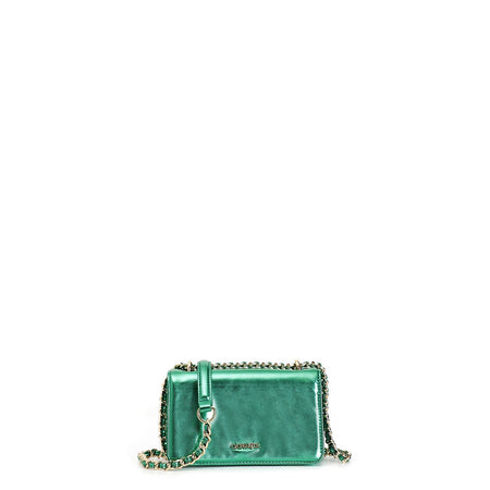 MINIBAG CON PATTINA CON MATERIALE EFFETTO METALLIZZATO E TRACOLLA CATENA