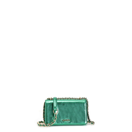 MINIBAG CON PATTINA CON MATERIALE EFFETTO METALLIZZATO E TRACOLLA CATENA