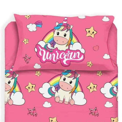 Completo Lenzuola Singolo in Cotone Unicorno