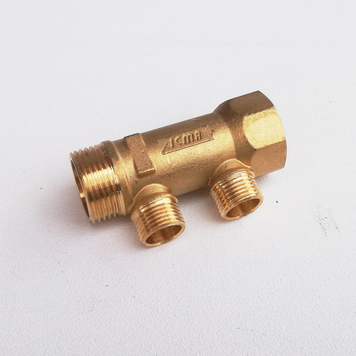 Collettore lineare da 3/4 - 16mm a 2 vie da 1/2 MF di ottone