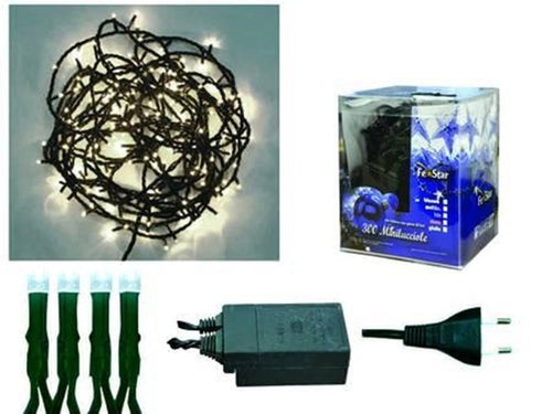 MINILUCCIOLE BIANCO CALDO PER INTERNO CON GIOCO LUCI 300 luci - mt.1,5 + 12,5 -
