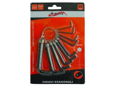 CHIAVI MASCHIO ESAGONALI CROMO VANADIO IN SERIE 10 PEZZI FER 6323