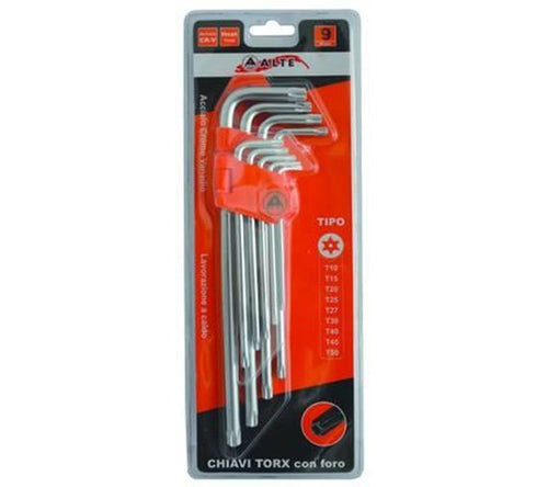 2 X CHIAVI MASCHIO TORX + FORO TIPO LUNGO CROMO VANADIO SERIE 9 PEZZI