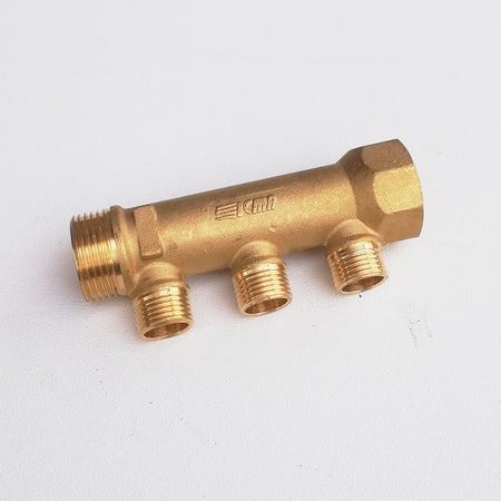 Collettore lineare da 3/4" - 16mm a 3 vie da 1/2" MF di ottone