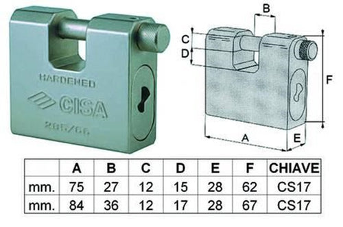 CISA LUCCHETTO CORAZZATO A UNA BOCCA 28550 - mm.84 FER 64446